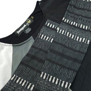 Desigual Graphic Long Sleeve Top Womens S Cityscape Print Blouse Shirt Black